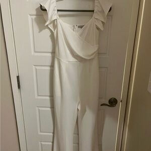 Chelsea28 off the shoulder white wide leg jumpsuit